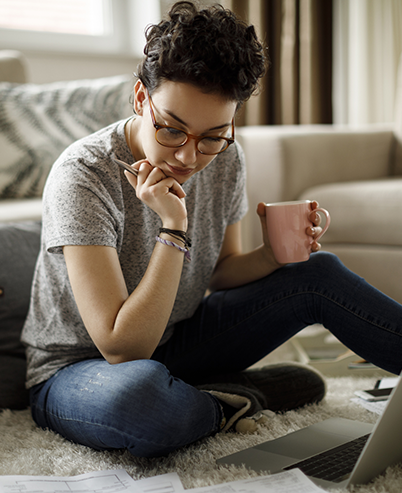 Young woman working at home